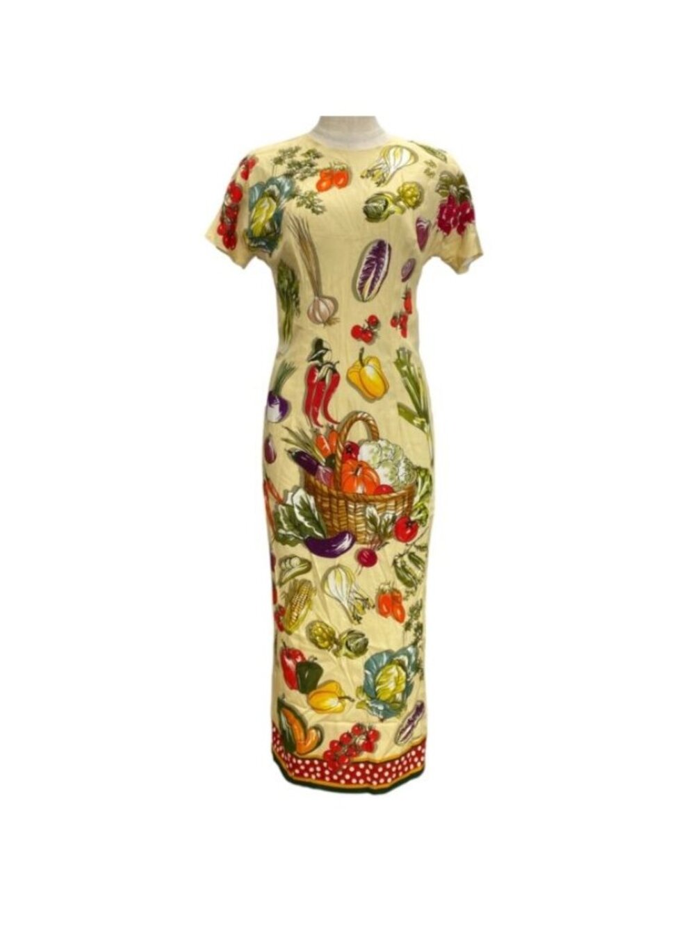 Dolce & Gabbana Charmeuse Dress Vegetable All Over Print Silk Yellow Casual